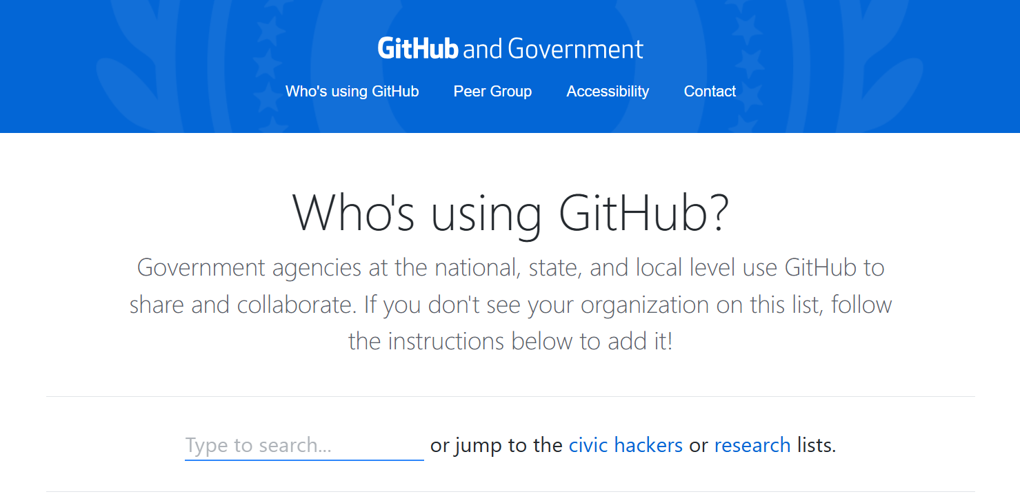 A screenshot of the top header of the government.github.com/community page